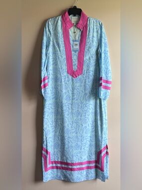 Sail to Sable Light Blue Dress with Hot Pink Trim